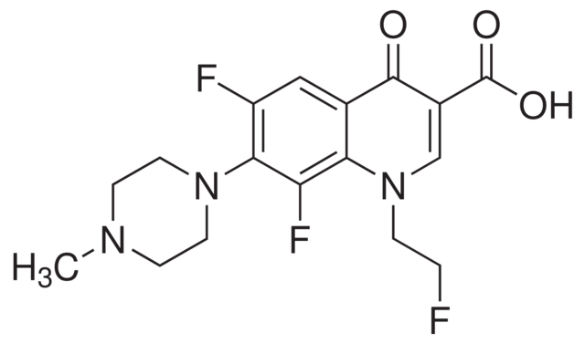 多氟沙星, 6,8-二氟-1-(2-氟乙基)1,4-二氢-7-(4-甲基-1-哌嗪基)-4-氧